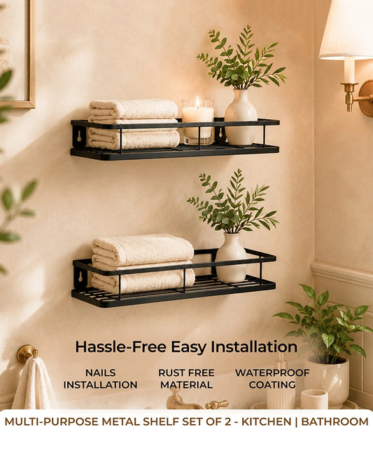Wall Mounted Metal Shelf for Balcony and Garden, Set of 2