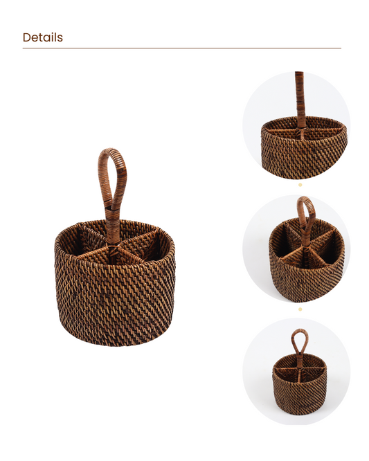 Multi-Purpose Rattan Caddy Basket for Kitchen and Living Room