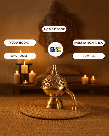 Brass Dhoop Dani for Aarti and Puja with Elegant Sambrani and Loban Holder