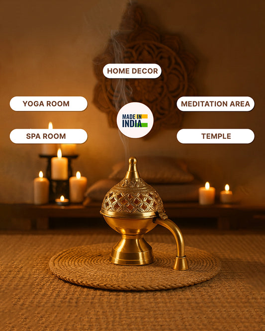 Brass Dhoop Dani for Aarti and Puja with Elegant Sambrani and Loban Holder