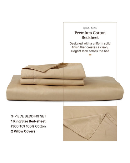 Brown Cotton Bedsheet 300 TC King Size Double Bed Sheet with Pillow Covers