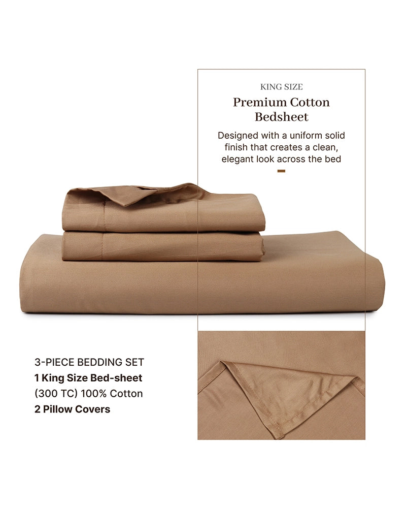 Brown King Size Bedsheet Cotton 300 TC Double Bed Sheet with Pillow Covers