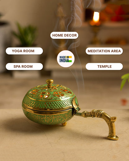 Decorative Brass Dhoopdani for Aarti, Meditation, and Home Temple Aromatic Rituals