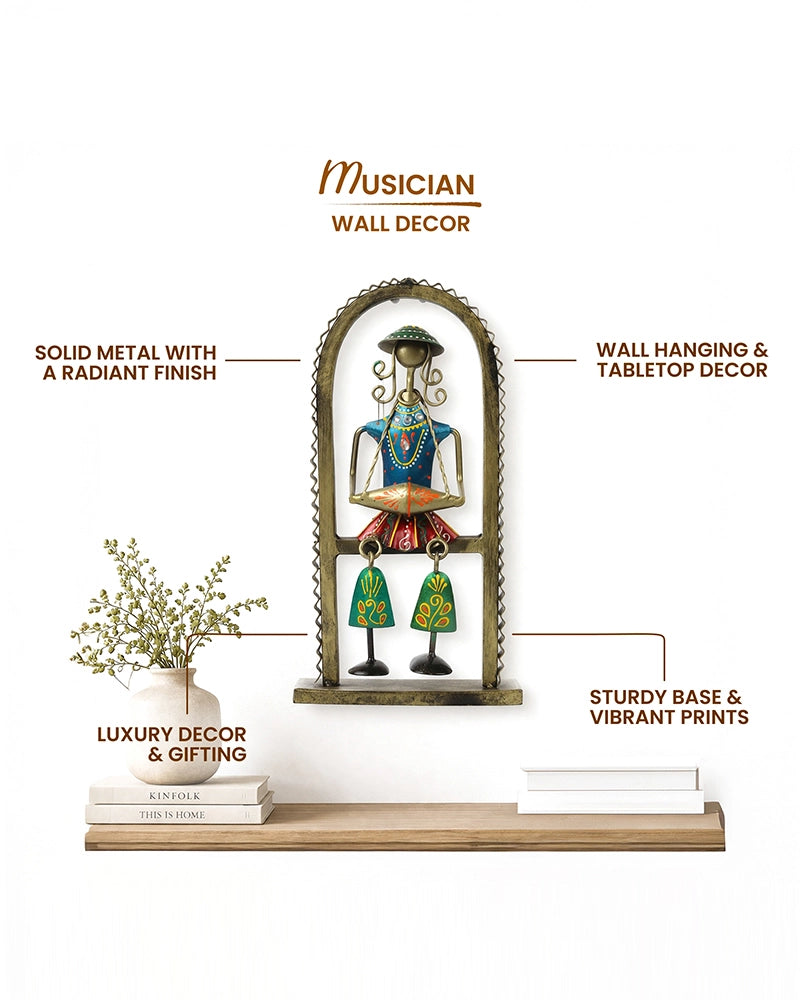 Handcrafted Hand-Painted Metal Folk Musician Home decor showpiece