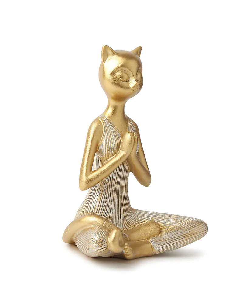 Polypropylene Yoga Cat Home Decor Showpiece for Table or Shelf