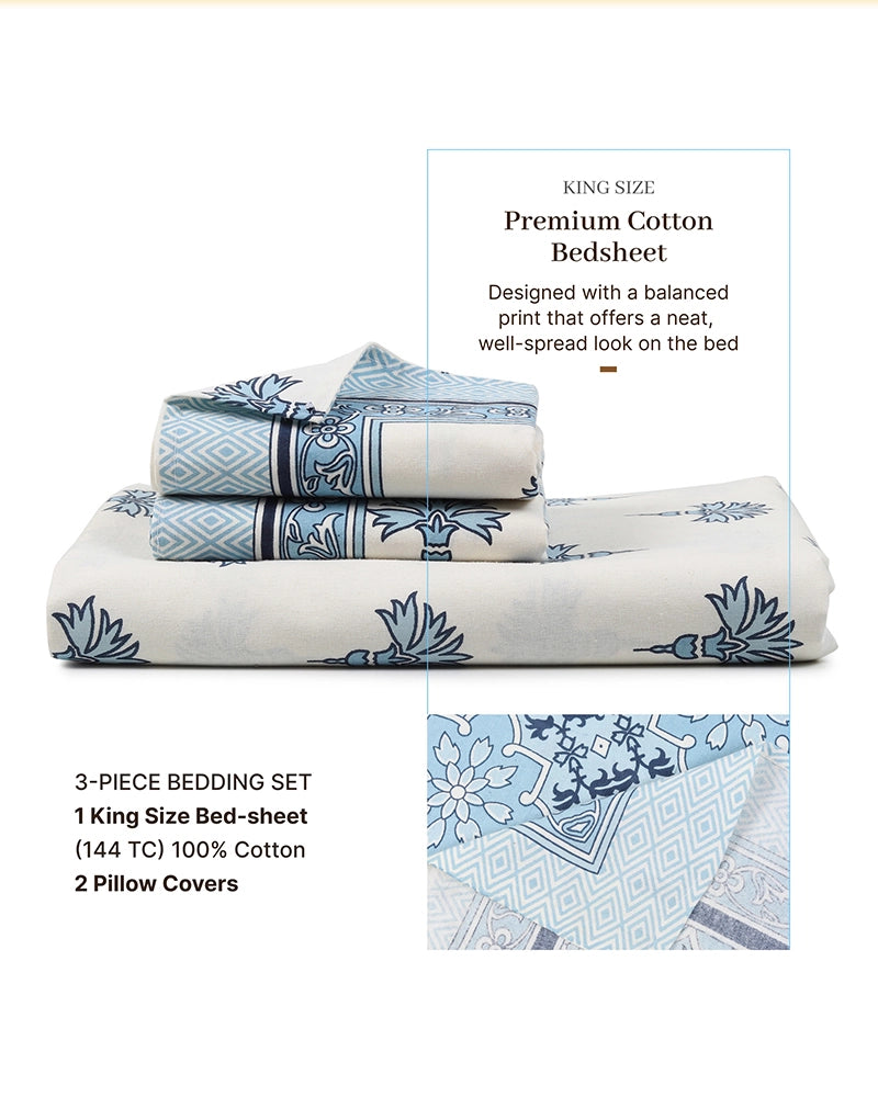 Luxury Cotton Double Bed Sheet Set with Pillow Covers, TC 200, Bedroom & Home Décor