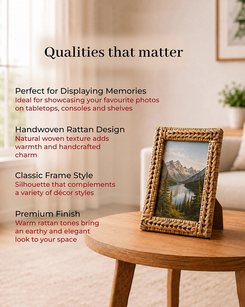 Handwoven Rattan Photo Frame For Home Décor & Gifting