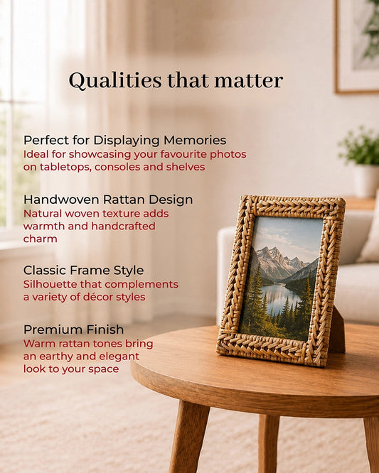 Handwoven Rattan Photo Frame For Home Décor & Gifting