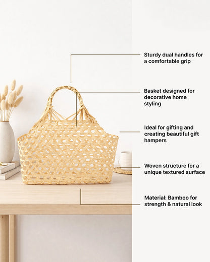 Bamboo Storage Basket with Sturdy Handle for Fruits and Vegetables