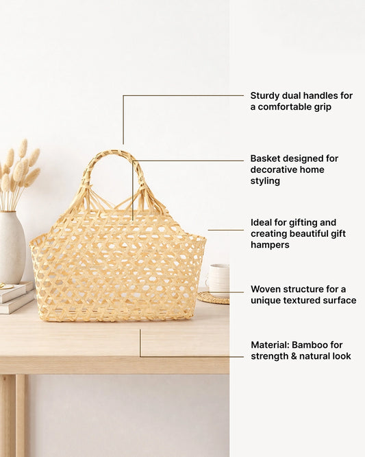 Bamboo Storage Basket with Sturdy Handle for Fruits and Vegetables