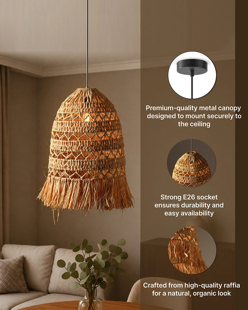 Raffia Cylinder Ceiling Lamp for Bedroom Hall & Living Room Decor