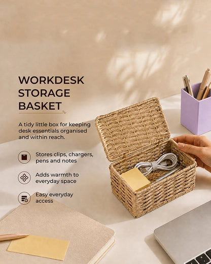 Handwoven Storage Box with Lid for Wardrobe & Bathroom Storage