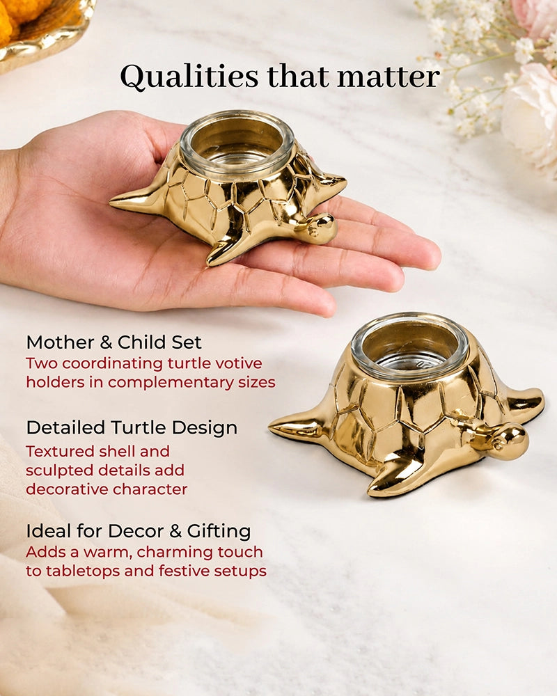 Golden Tortoise Votive Candle Holder for Tabletop & Home Décor, Set of 2