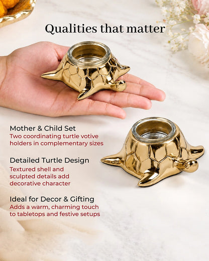 Golden Tortoise Votive Candle Holder for Tabletop & Home Décor, Set of 2