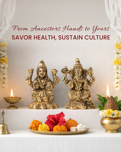 Pure Brass Laxmi Ganesh Idol for Home Temple and Decoration