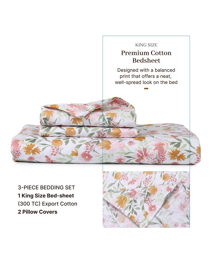 Multicolor Double Bedsheet Set King Size Export Cotton 300 TC
