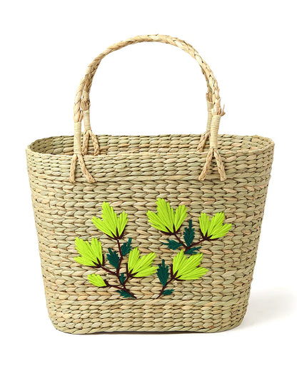 Natural Seagrass Embroidery Tote Bag for Shopping, Picnic & Storage