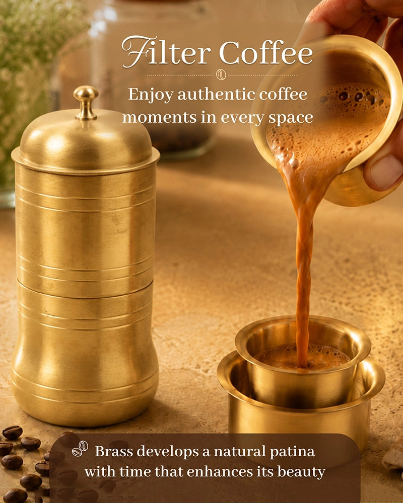 100 % Brass South Indian Reusable Drip Coffee Maker, 2-4 cups