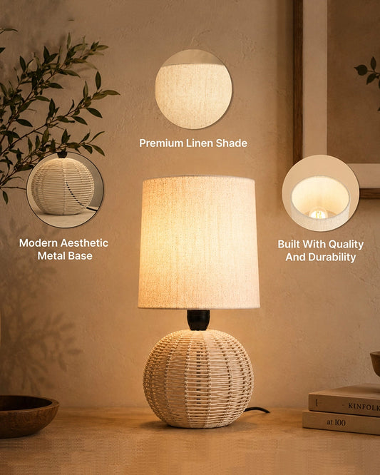 Artisan Linen Shade Table Lamp with Sleek Metal Base Warm Glow
