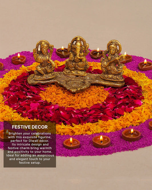 Lakshmi Ganesh Saraswati Pooja Idol, Decorative God Murti for Home