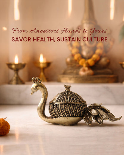 Handcrafted Peacock-Shaped Brass Sindoor Dani for Daily Worship