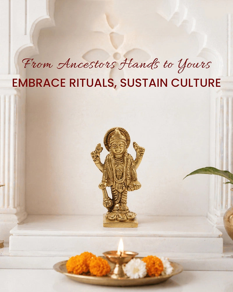Brass Lord Vishnu Ji Brass Figurine for Pooja Items, Spiritual Home Decoration