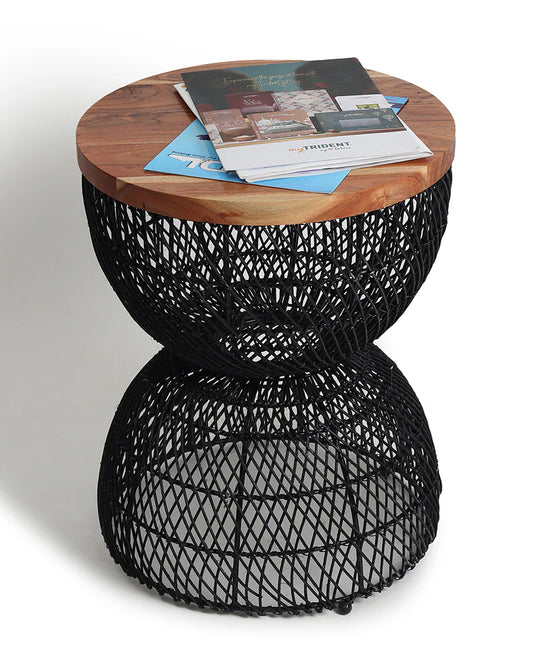 Black Rattan Stool for Home Styling and Corner Display