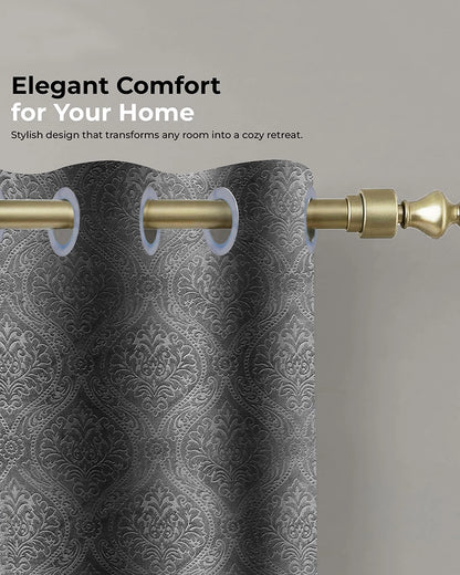 Velvet Eyelet Door Curtain (Grey, Textured, 7 ft)