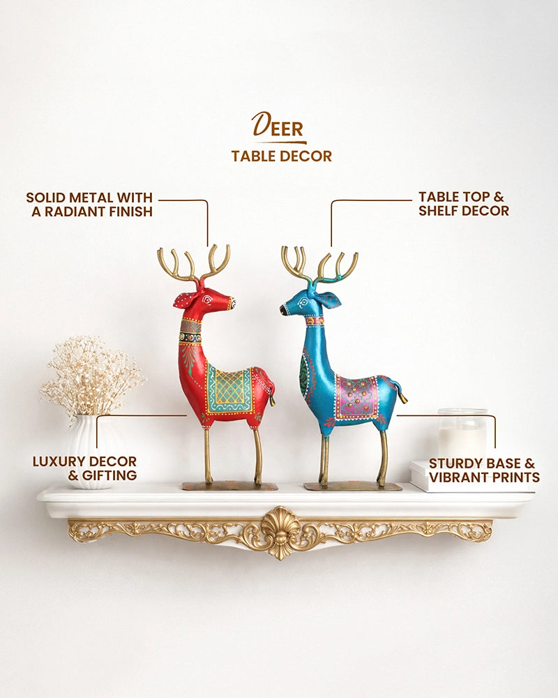 Handcrafted Metal Deer Figurine Set of 2 Home Decor Showpiece Gift Item