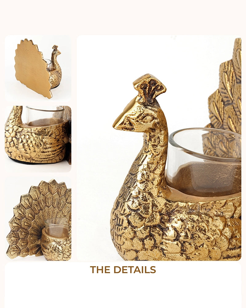 Dancing Peacock Tealight holder with Glass Votive for Home Décor
