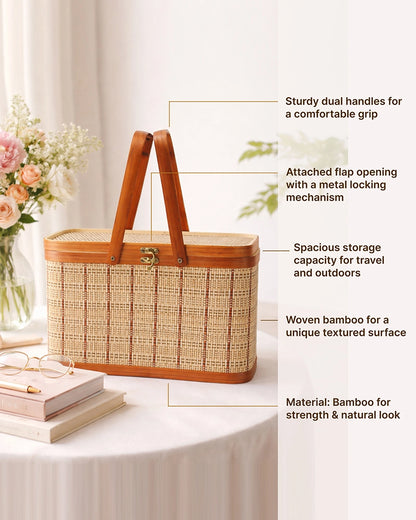 Bamboo Picnic Basket, Lunch Bag for Office and Travel