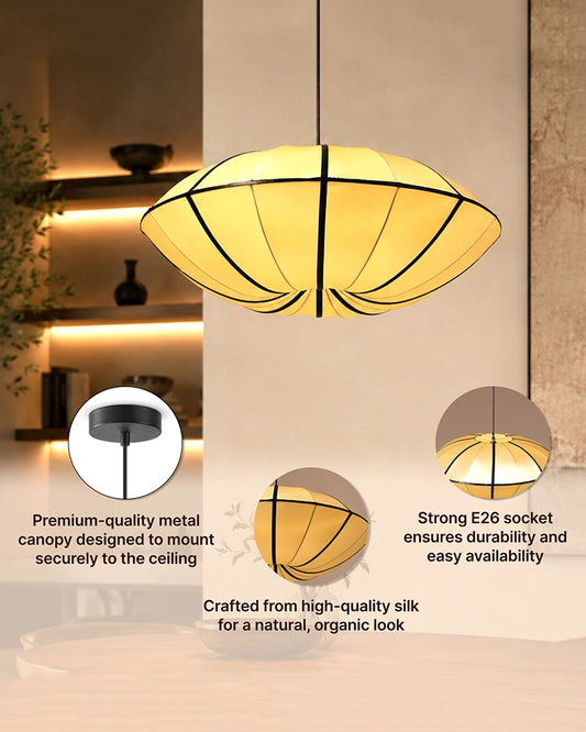 Silk Fabric Hanging Lamp for Bedroom and Study Room