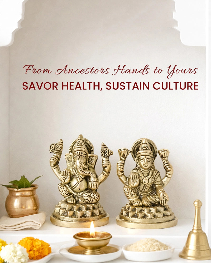 Lakshmi Ji & Ganesha Brass God Idol Set for Pooja, Home Decoration & Auspicious Showpiece