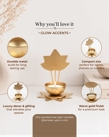 Metal Lotus Tea Light Holder with Decorative Stand for Pooja