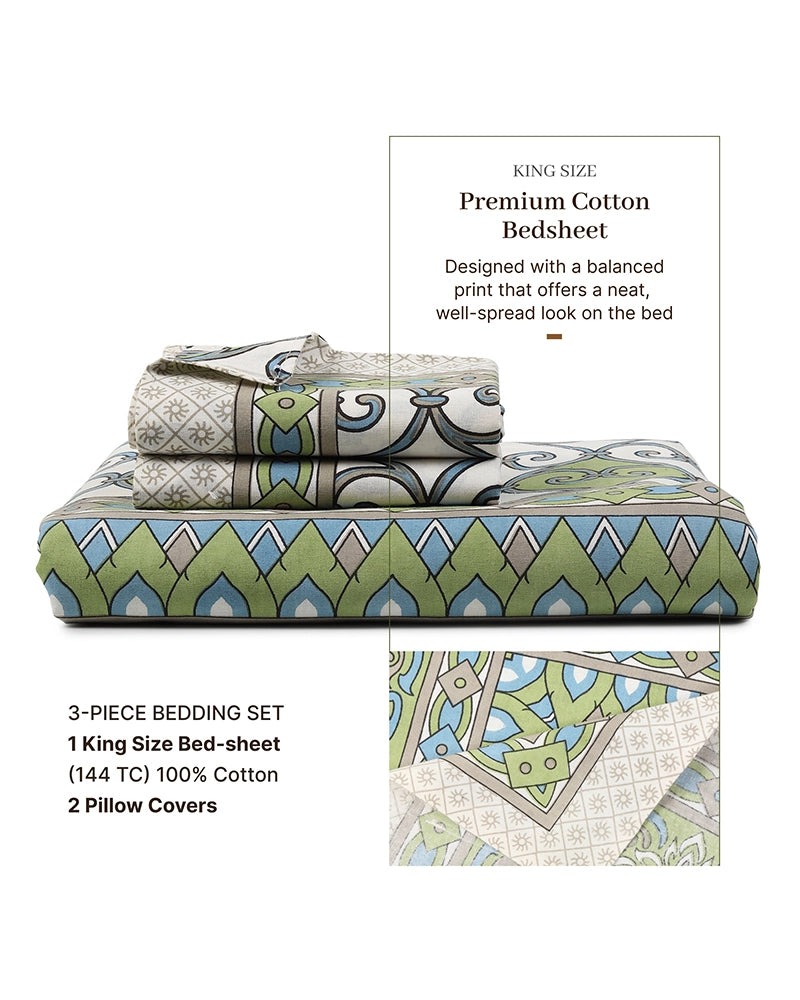 Cotton Bedsheet King Size 144 TC with 2 Pillow Covers for Bedroom Decor
