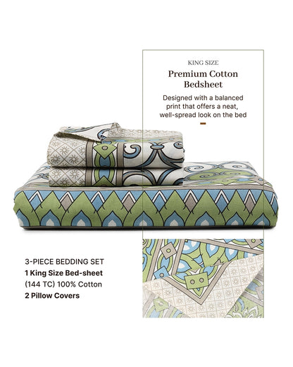 Cotton Bedsheet King Size 144 TC with 2 Pillow Covers for Bedroom Decor