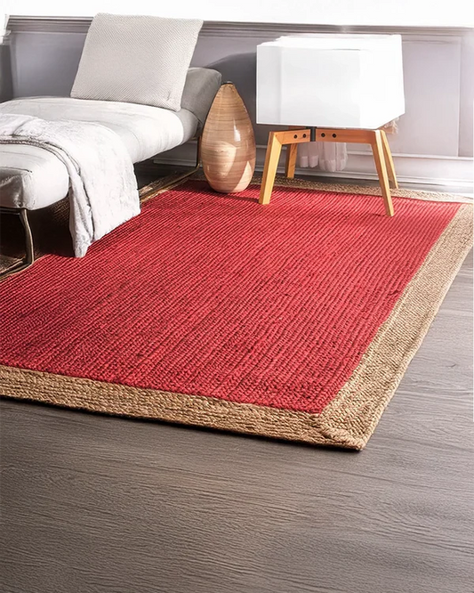 Rectangular Red Jute Floor Mat For Bedroom