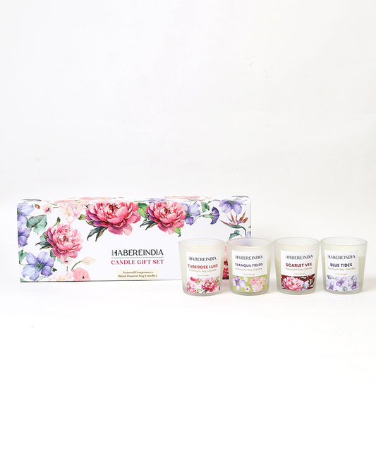 Set of 4 Scented Aroma Candles in Glass | Decorative Fragrance Candle Set | 45gm, 8hr Burn Each