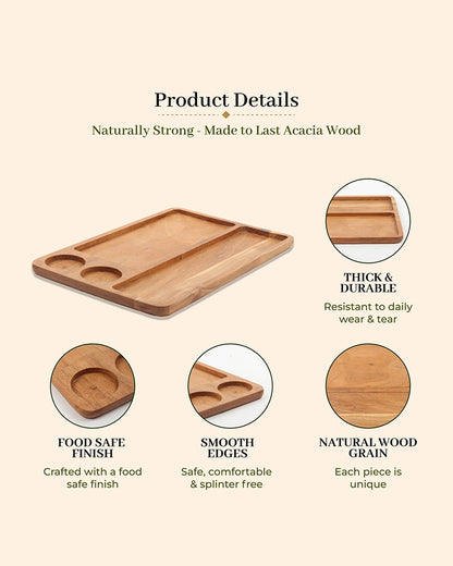 Rectangular Wooden Platter with Cup Sections for Cheese Serving