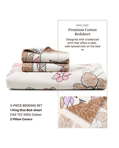King Size Cotton Double Bed Sheet 144 TC with Pillow Covers for Master Bedroom