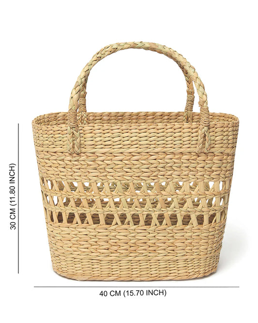 Handcrafted Seagrass Market Basket - Jali Shopping Bag