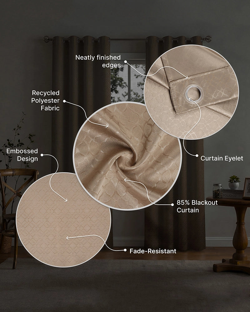 Textured Polyester Eyelet Curtain for Doors (Beige, 7 ft)