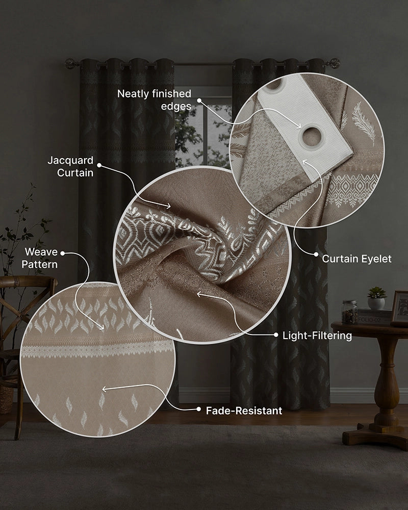 Jacquard Door Curtain with Eyelets (Beige, 7 ft)