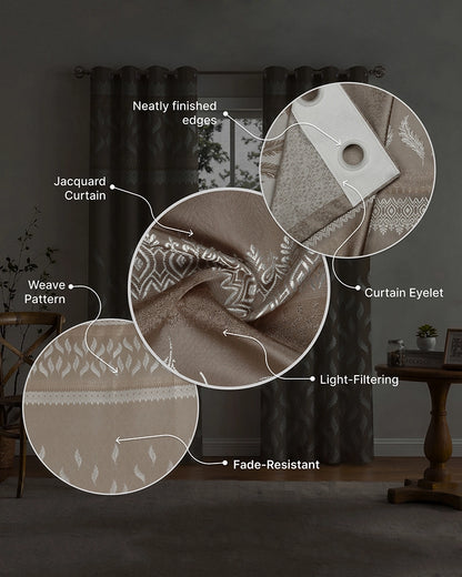 Jacquard Door Curtain with Eyelets (Beige, 7 ft)
