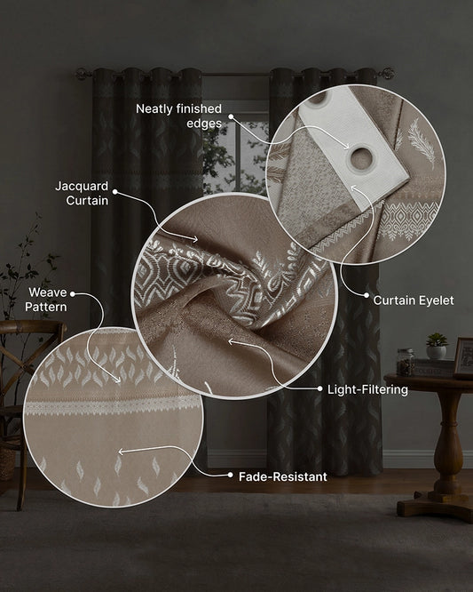 Jacquard Door Curtain with Eyelets (Beige, 7 ft)