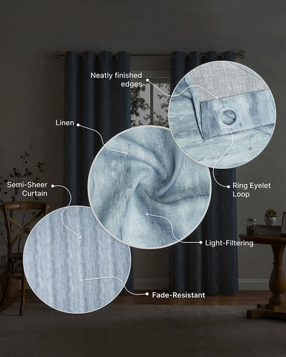 Designer Linen Door Curtain with Eyelet Header (Blue, 7 ft)