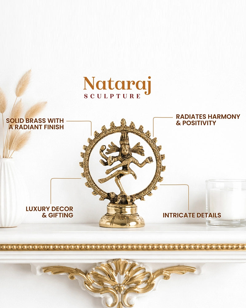 Brass Nataraja Statue of Lord Shiva for Mandir and Elegant Home Decor