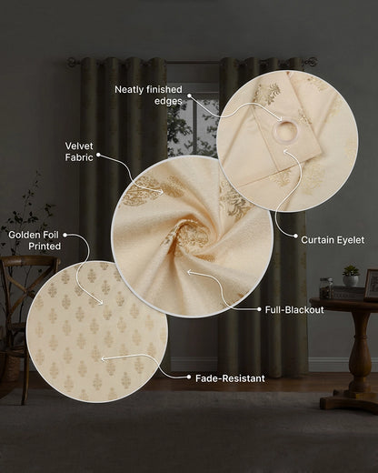 Elegant Velvet Eyelet Door Curtain (Cream, 7 ft)