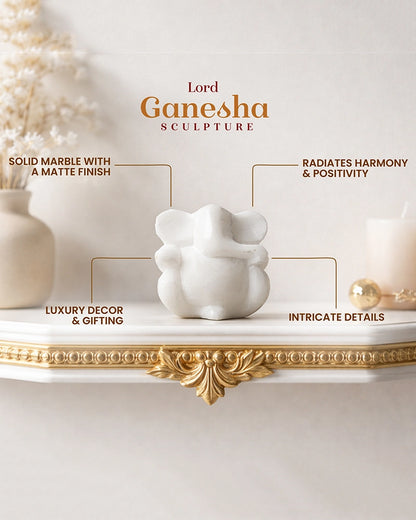 Marble Lord Ganesha Idol for Pooja, Home Temple and Decorative Showpiece