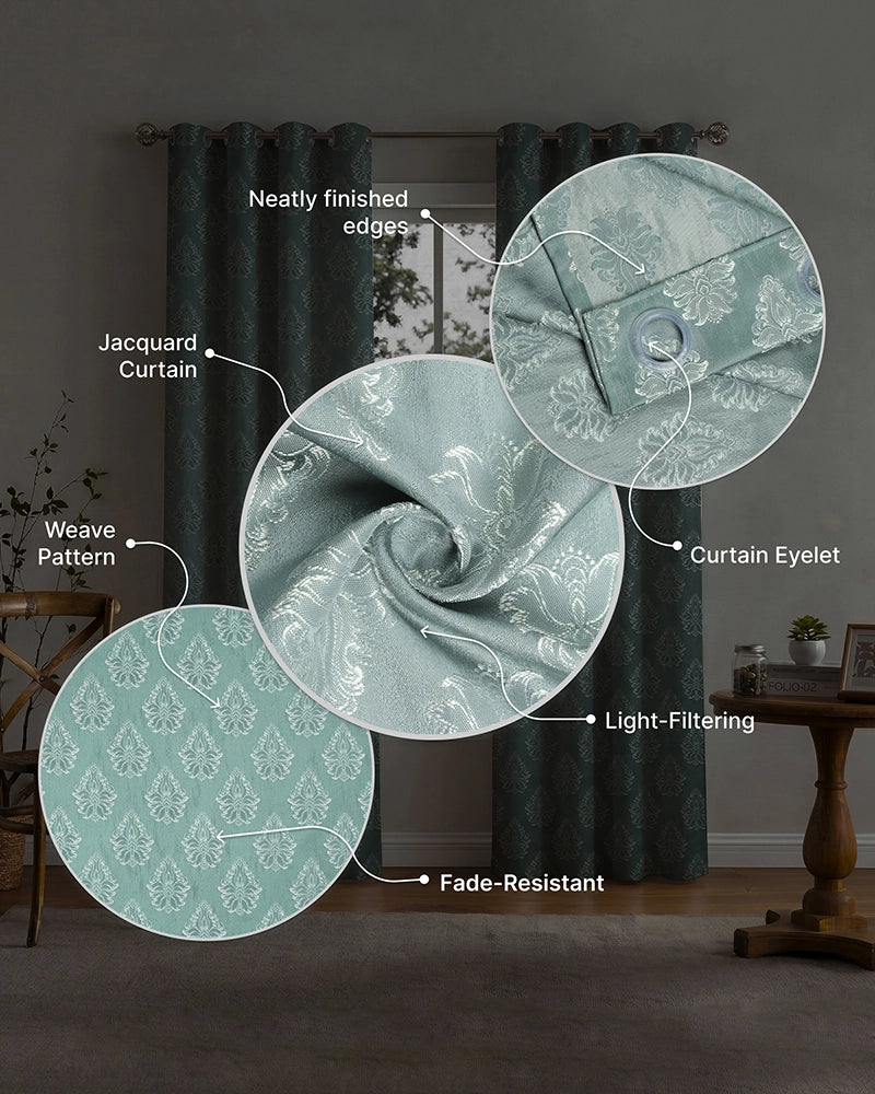 Modern Jacquard Door Curtain in Eyelet Style (Blue, 7 ft)